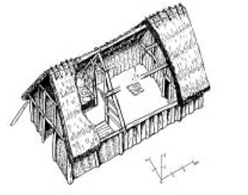 A suggested reconstruction of one of the Neolithic houses at Llandegai, Gwynedd. ©Cambrian Archaeological Association